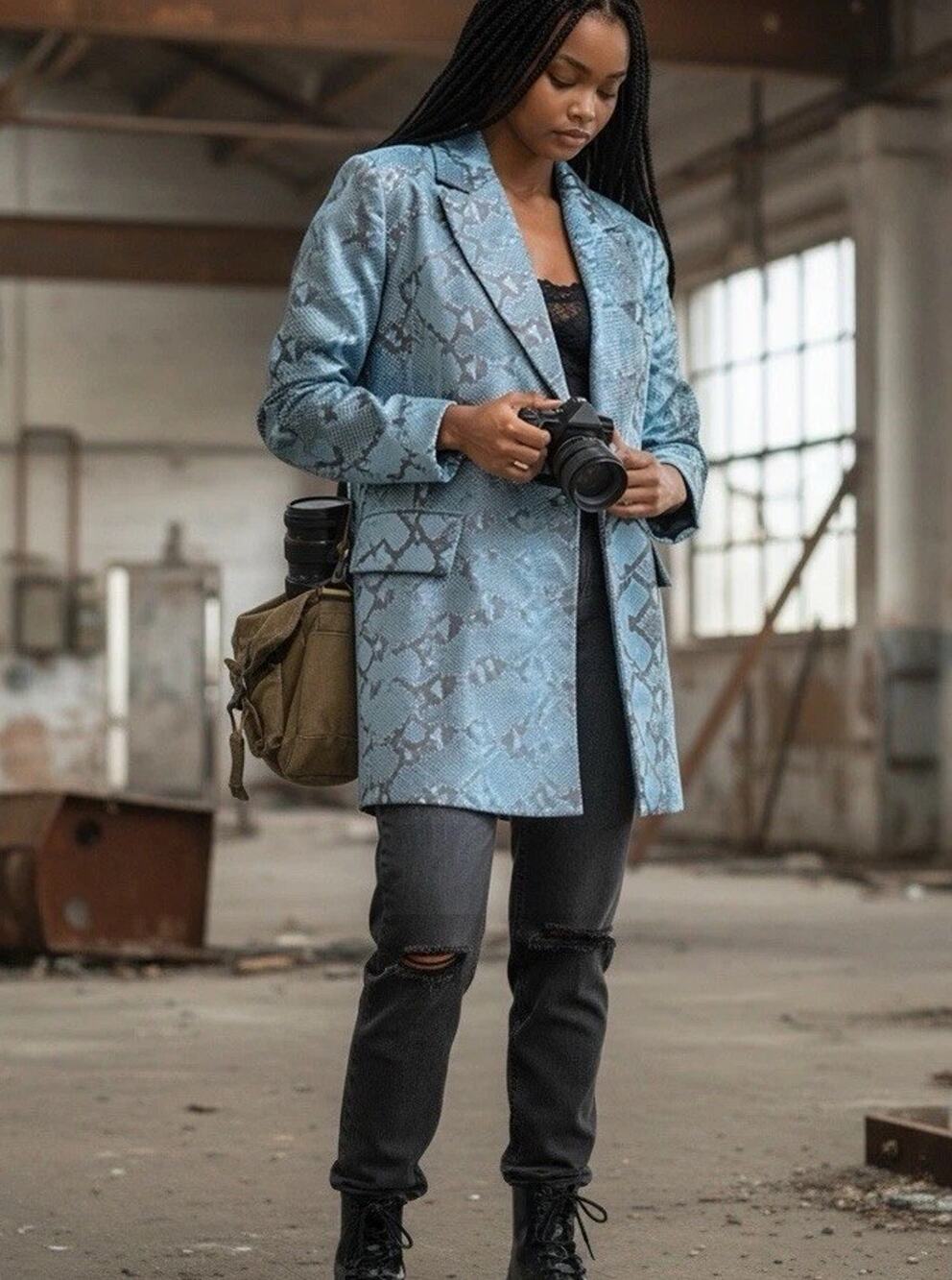 NWT Missguided Blue Crocodile Faux Leather Blazer Dress | Oversized | Fall |